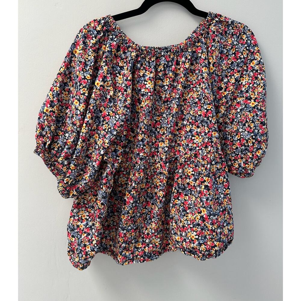 Floral-Print Puff-Sleeve Babydoll Top Old Navy Boho Elastic Stretch - Picture 3 of 9